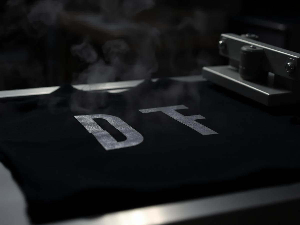 Heat press applying a custom DTF transfer to a shirt